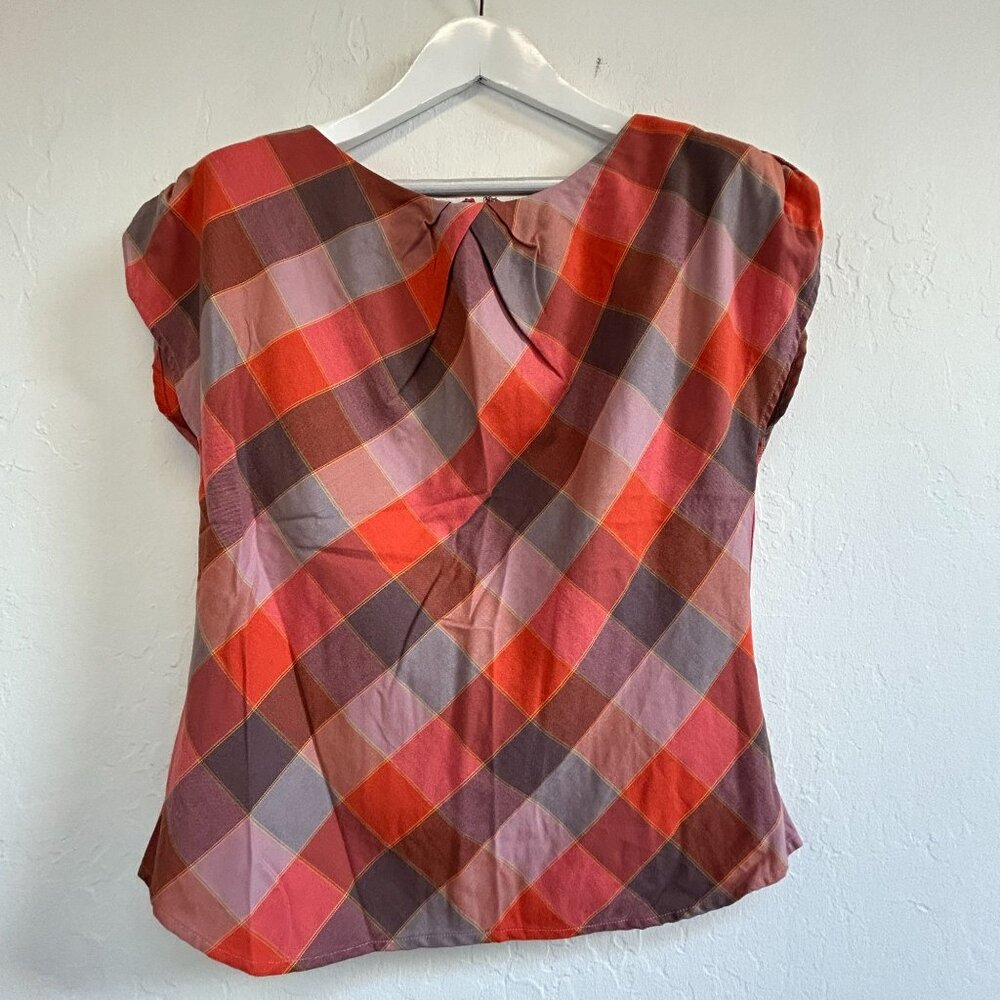 Patagonia Womens Red Plaid San Benito Top Size 12 Short Sleeve Organic Cotton